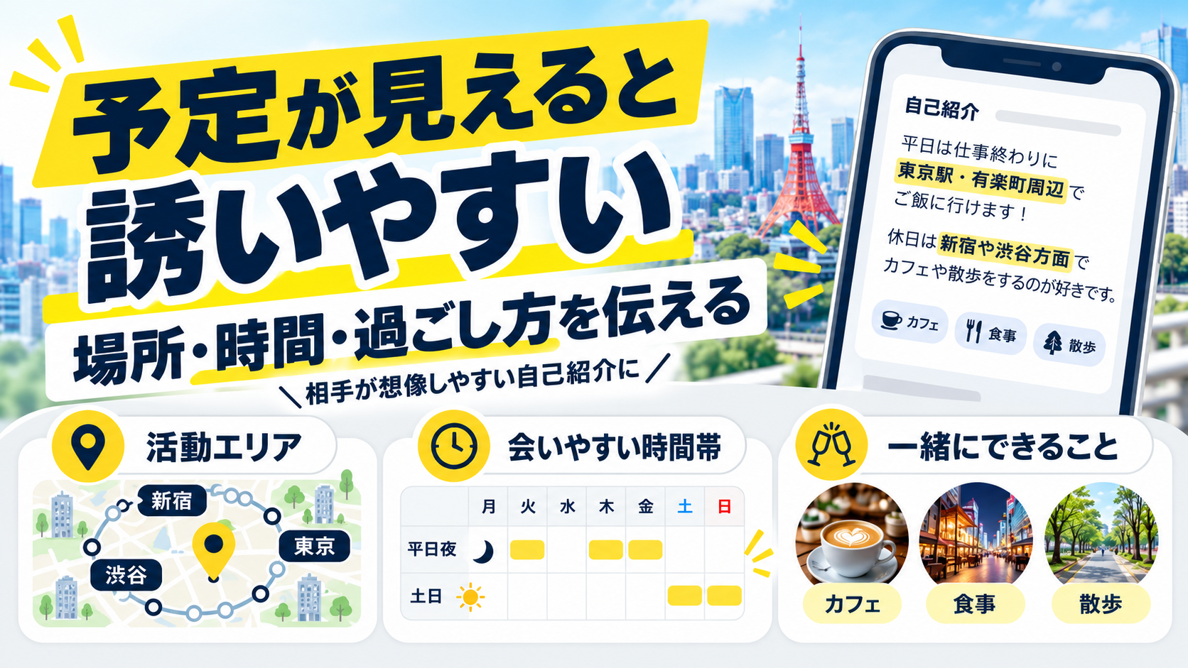 東京で会いやすいプロフィールの作り方｜活動エリア・曜日・過ごし方のポイント