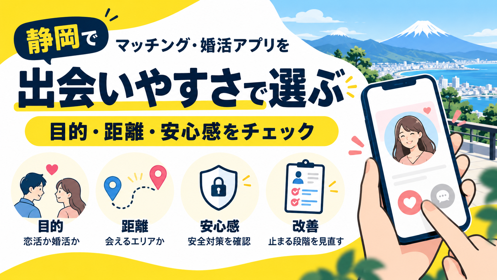 静岡でのマッチングアプリ選びで確認したい目的・距離・安全対策・改善ポイント